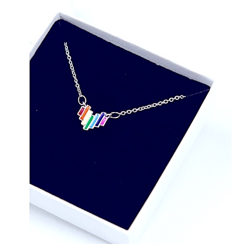 NEW Rainbow‎ Heart 925 Sterling Silver Necklace, 16-18”